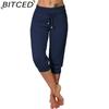 BITCED 10 Color Women's Fashion Casual Solid Color Print Pants & Capris