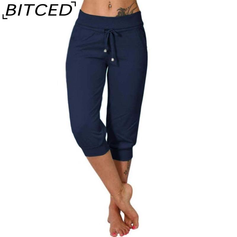 BITCED 10 Color Women's Fashion Casual Solid Color Print Pants & Capris