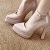 Fashion Small High-heeled Shoes Women's Platform 2025 Spring New One-word Buckle Strap Single Shoes