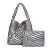New hand-woven large-capacity PU leather women's bag, casual handbag, mother-and-daughter shoulder bag, wholesale