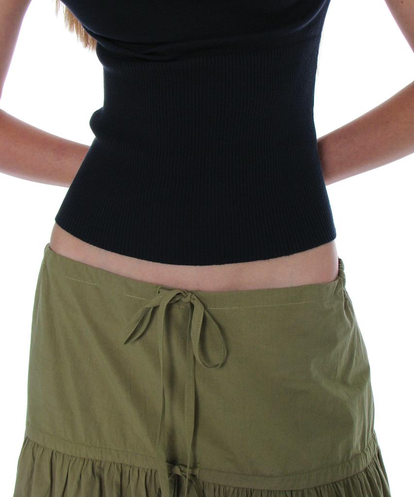 Partimento Woman Bow Strap Shirred Tiered Maxi Skirt_Khaki Green
