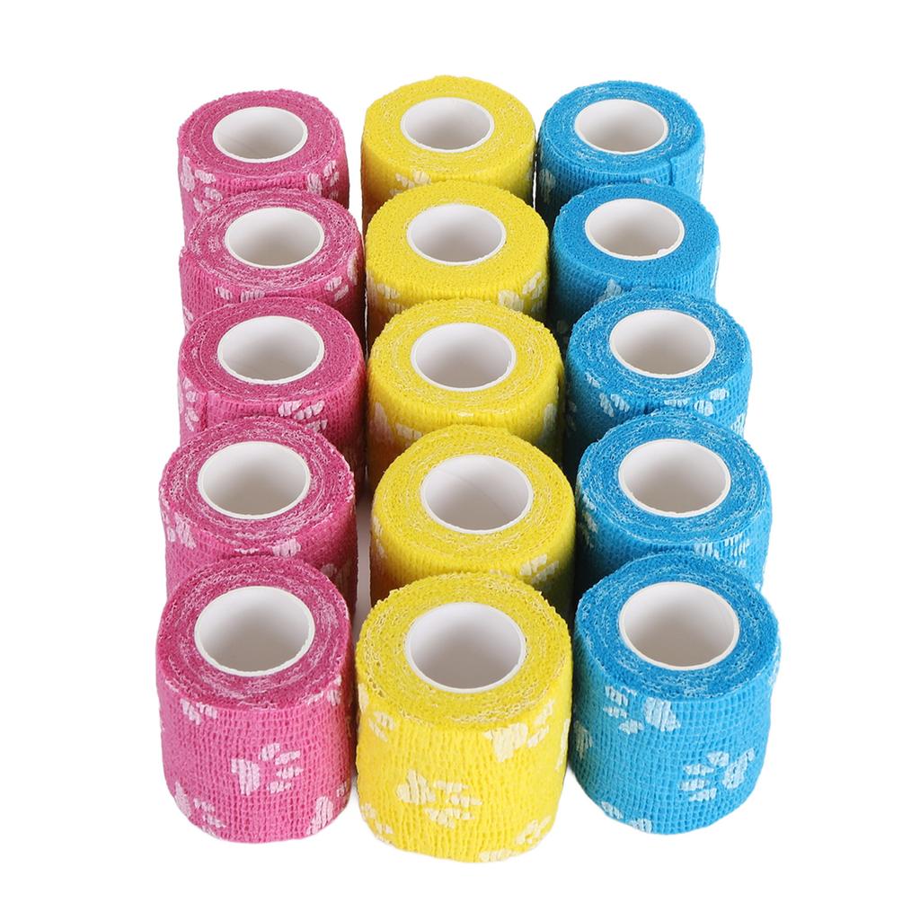 15PCS Tattoo Grip Cover Wraps Self Adhesive Elastic Tattoo Bandage Tape Paw Print Yellow Blue Rose Red 5cm Width