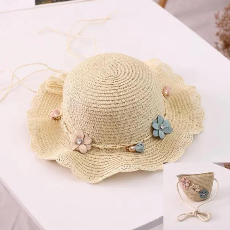 2Pcs/set Baby Girl Sun Hat + Shoulder Bag Summer Sunscreen Children Hat Bag