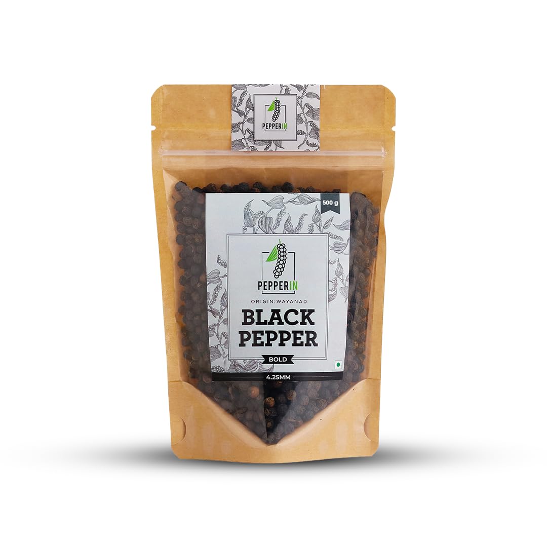 

Pepperin® Black Peppercorns (Whole) Jumbo | 100% Natural Sabut Kali Mirch | 100% Chemical-Free | Wayanad Origin - 500gm
