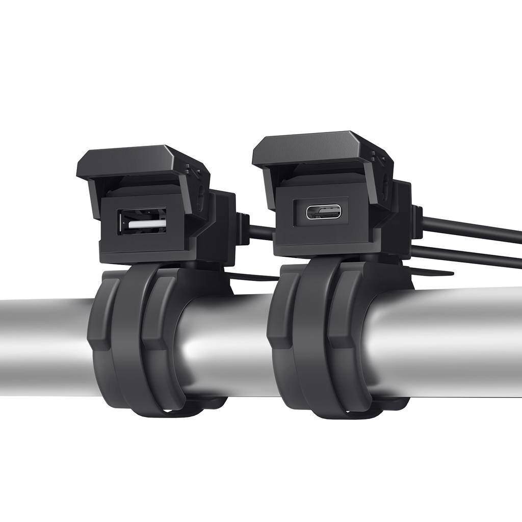 Motorcycle Power Adapter with 30W USB C PD and 18W USB A Ports for ATV Trike, 12V 24V Handlebar Mounted Outlet for