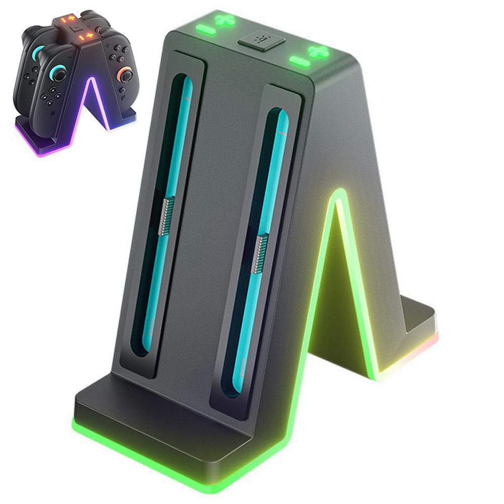 HBS-2849 4 in 1 Charging Station for Nintendo Switch 2 Joy-Pad Charging Dock with RGB Lighting / Magnetic Attachment / Indicator Lights
