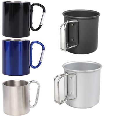 Outdoor Camping Stainless Steel Cup Carabiner Hook Handle Picnic Water Mug Outdoor Travel Hike Portable Cups