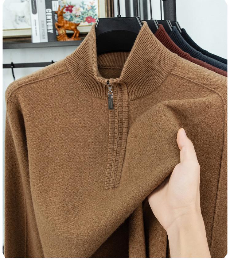 510g Semi-Worsted Thick 100% Wool Half-Zip Stand Collar Men's Sweater for Autumn 2025