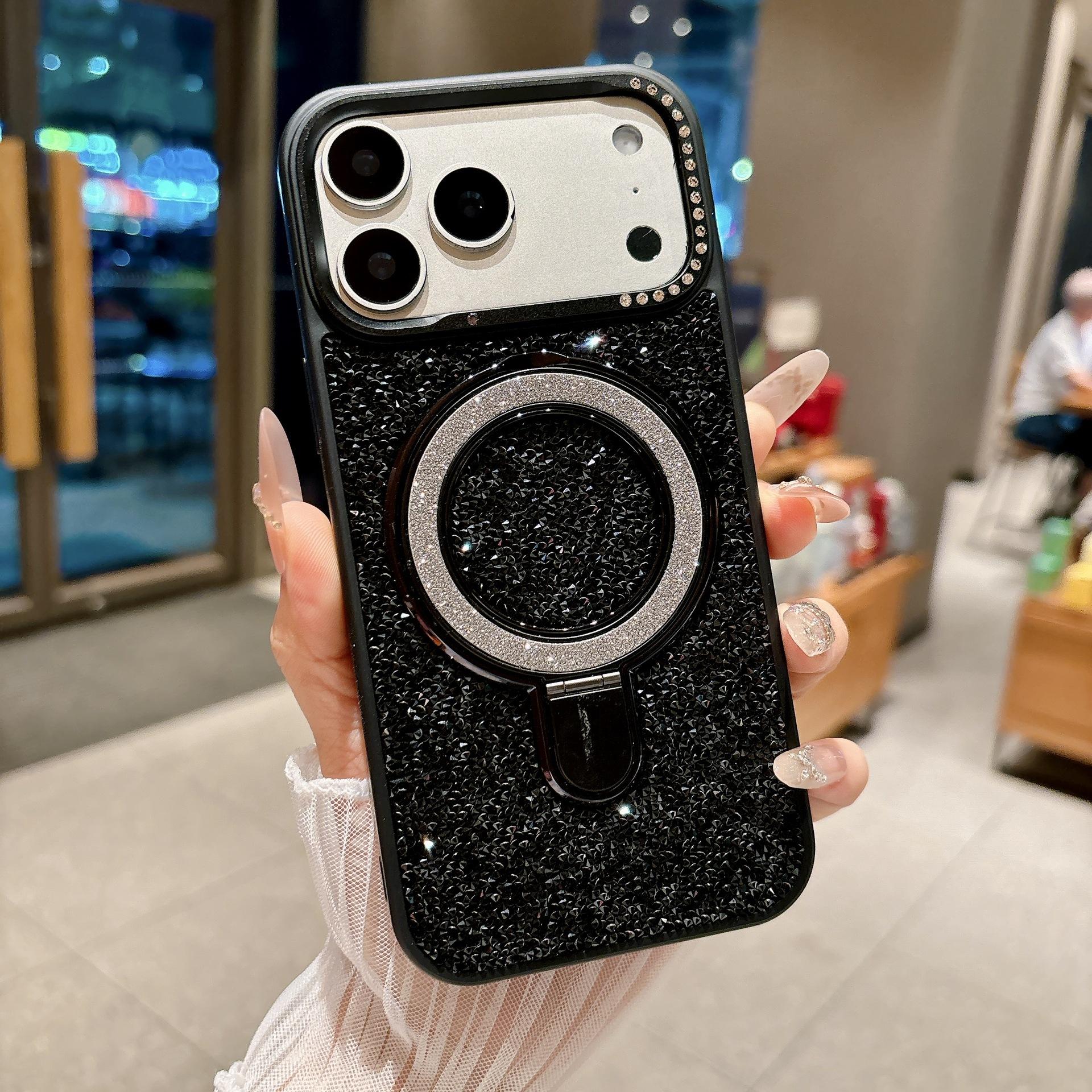 Luxury rhinestone magnetic suction bracket protective case, suitable for iPhone17Promax popular Apple phones in Europe and America 17Promax