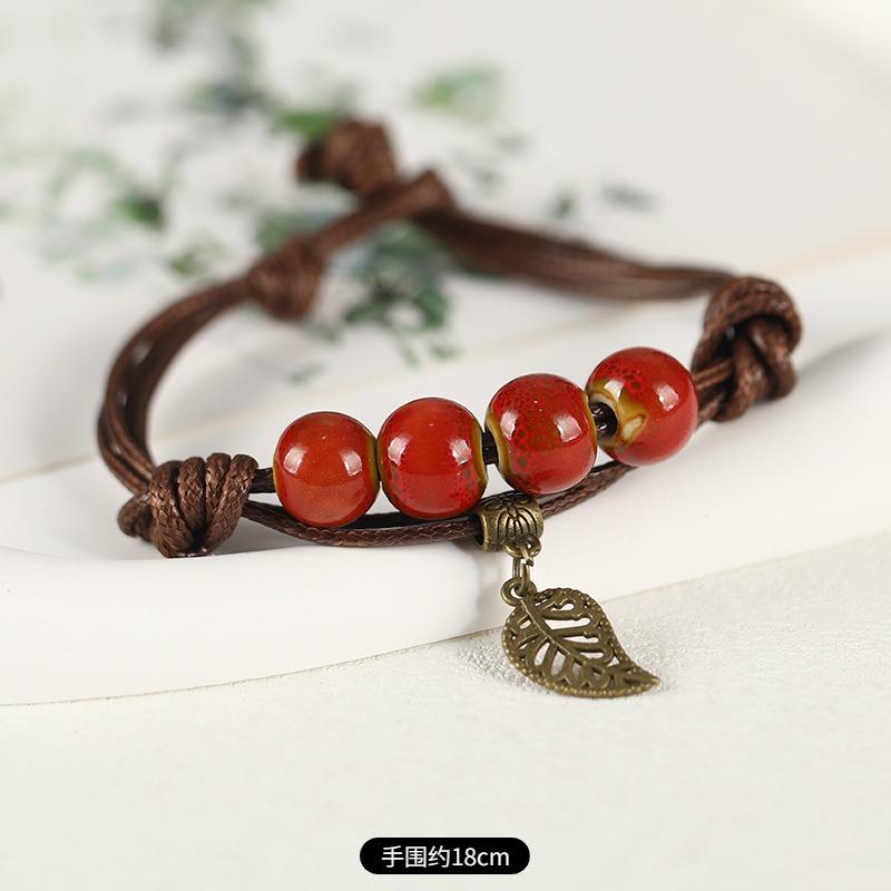 Retro ceramic flower woven bracelet niche literary hand rope small fresh bell bracelet female
