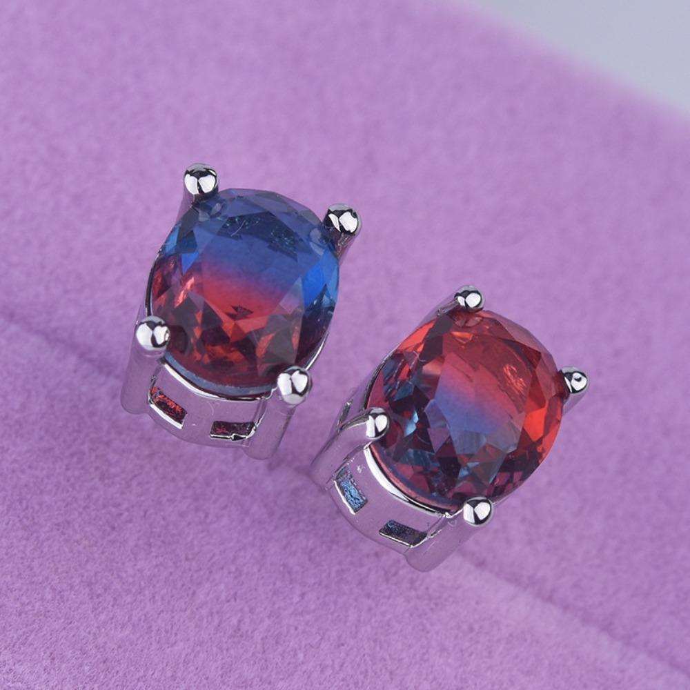 

Bicolor Tourmaline Earrings Oval Synthetic Red Blue Green Watermelon Tourmaline Engagement Studs