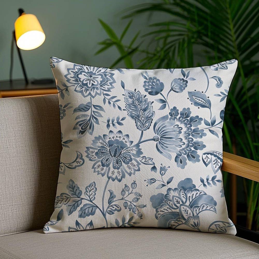 

Ethnic style blue floral pattern printing Pillow Case Antidustmite Invisible zipper Sofa Bed 30X30cm