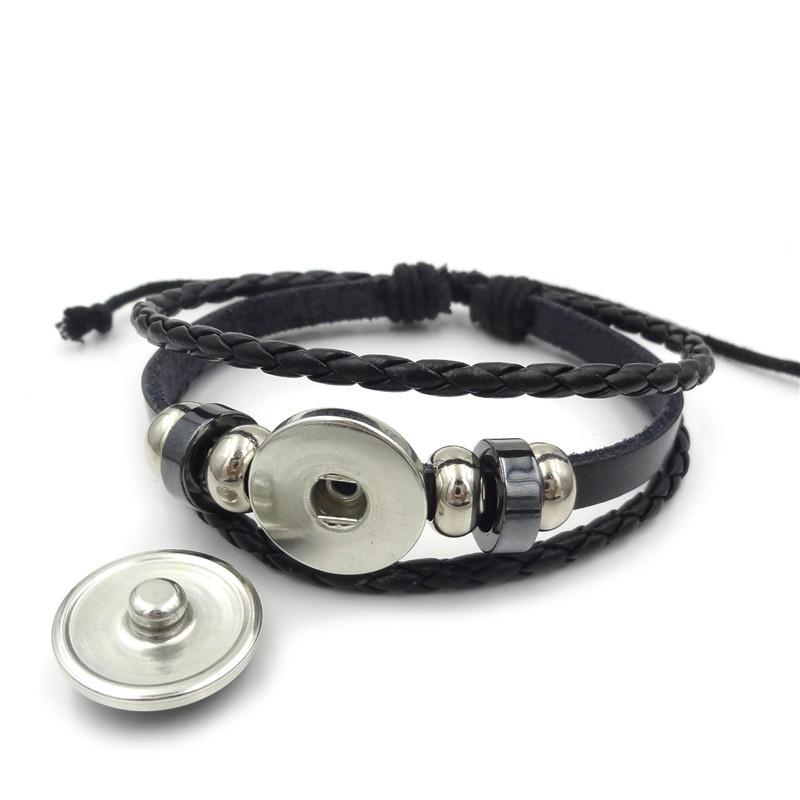 Black Leather Bracelet Wolf Head Glass Metal Buckle Punk Jewelry Weave Multilayer Bracelet Charm Wo