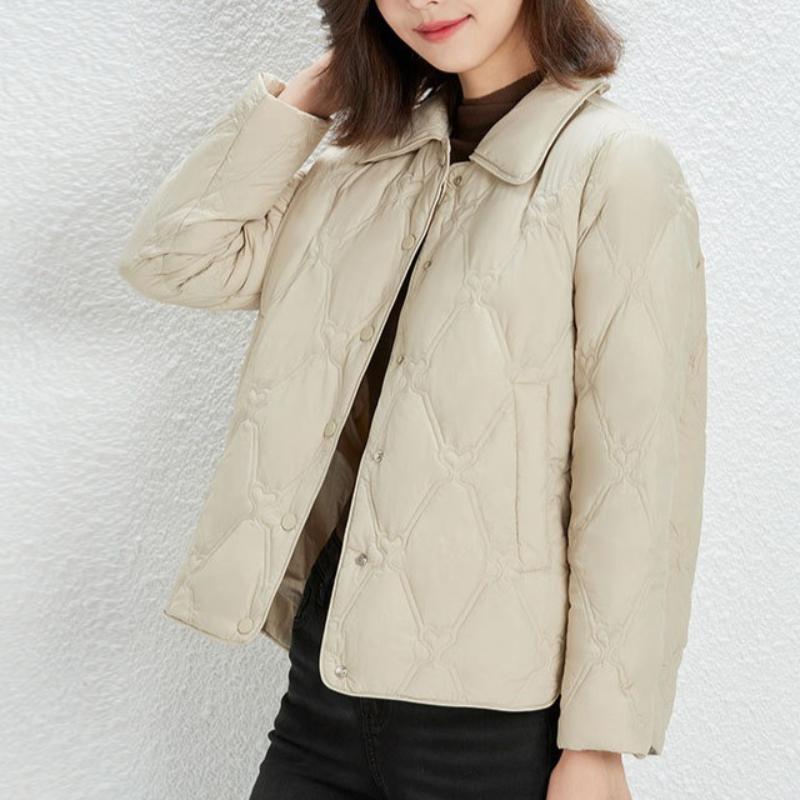 Minimalist Women's Pointed Collar Solid-Color Down Jacket - Short Fit Oversized Coat
