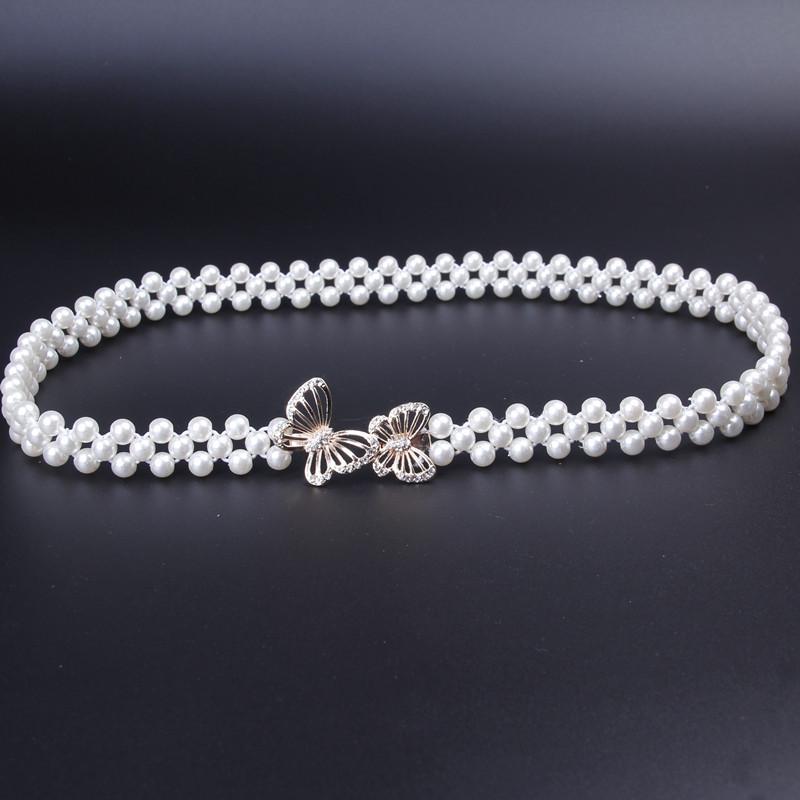 Rhinestone Pearl Waist Chain Women'S Elastic Waist Seal Women'S Decoration Elastic Woven Belt Dress Decoration