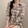 Korean Version Versatile Checkered Loose Shirt for Women Autumn Retro Long Sleeved Shirt Top