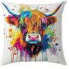 Home Decor Colorful Highland Cow Pillow Covers with Splashes Pattern Cushion Cover Suitable for Sofa Bedroom Car Pillow Cover