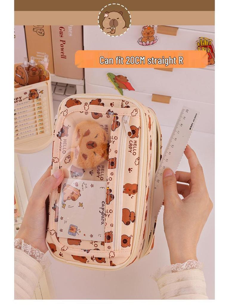 Capybara 9-Layer Large Capacity Transparent Multifunctional Pencil Case for Children