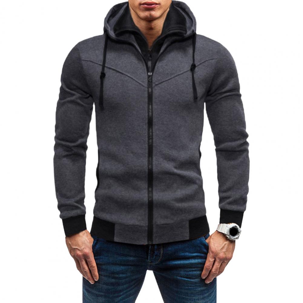 Casual Men Hoodie Men's Zipper Closure Hoodie Cardigan with Drawstring Hood Contrast Color Design for Fall Spring Seasons Spring
