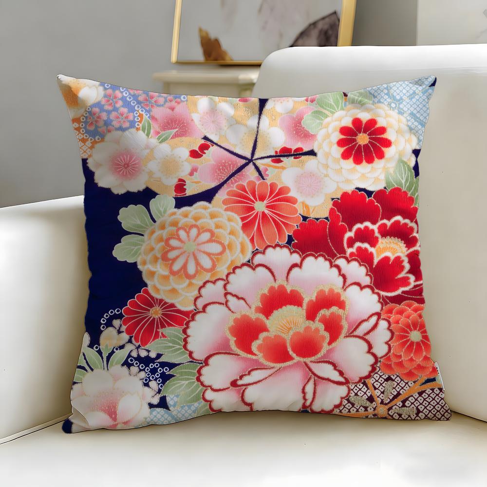 Chinese Traditional Floral Cushion Cover Soft  EasyWash Pillow Case  Versatile for Couch Bed Travel and Office
