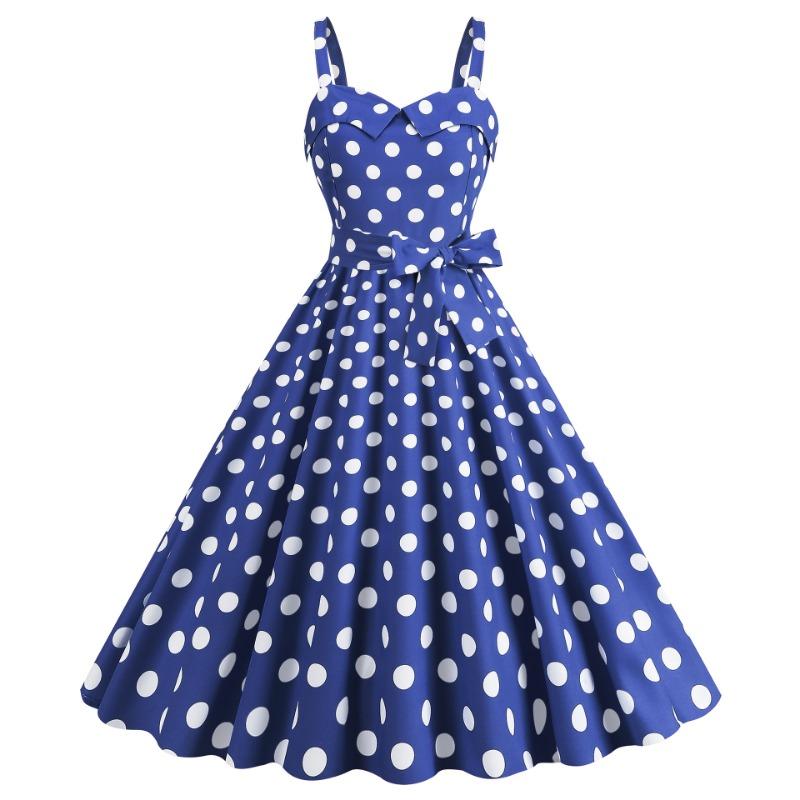 Sexy suspender chest wrap polka dot printed ruffle leaf edge A word big pendulum dress