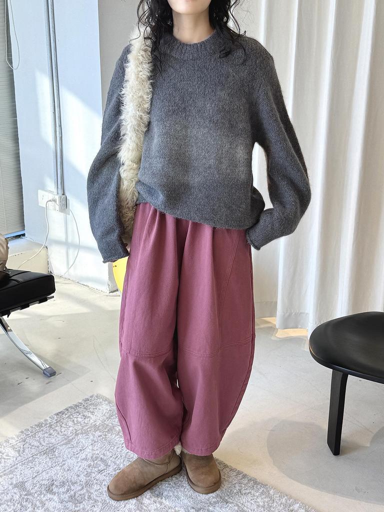 Louvre Winter Japanese Style Elastic Fleece Wide-Leg Balloon Pants - Women's Relaxed Fit