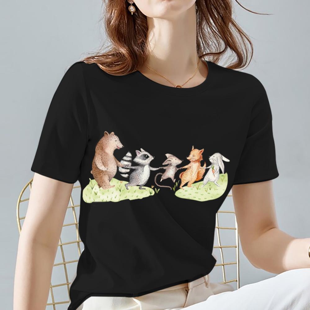 Women's T-shirt Hayao Miyazaki Totoro Pattern Tee Classic Black All-match Animal Printed Series Short Sleeve Tops Ladies Clothes