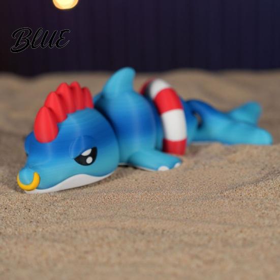 Sea Animal Toy 3D Printed Articulated Dolphin Figurine Swim Ring Fidget Toy Flexible Joints Decor for Backpack Handbag Purse Charm Swimming