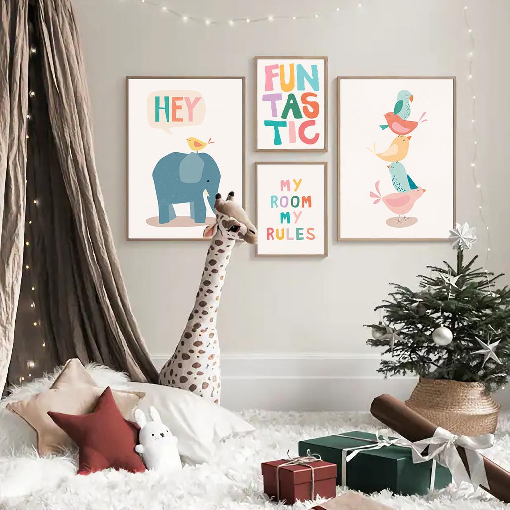 Druck Poster Kind Illustration Kindergarten ästhetische süße Tier Obst Leinwand Malerei Wand Kunst Bild Kleinkind Mutter Zimmer Dekor