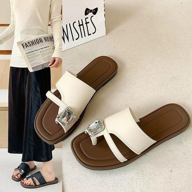 New slippers women's summer fashion flat bottom one-word drag versatile simple set toe cool slippers beach drag women
