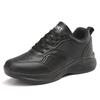 All-black Sneakers Women's Autumn Leather Surface Waterproof Soft Sole Lightweight Pure Black Long Standing Without Tiring Feet Work Shoes Large Size