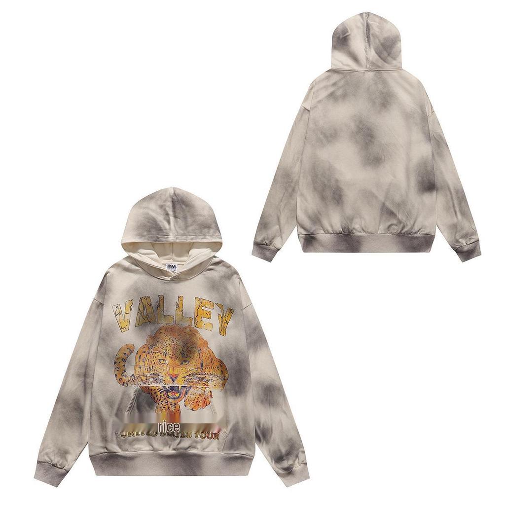 Unisex Retro Print Distressed Zipper Hoodie - Loose Fit, High Street American Style