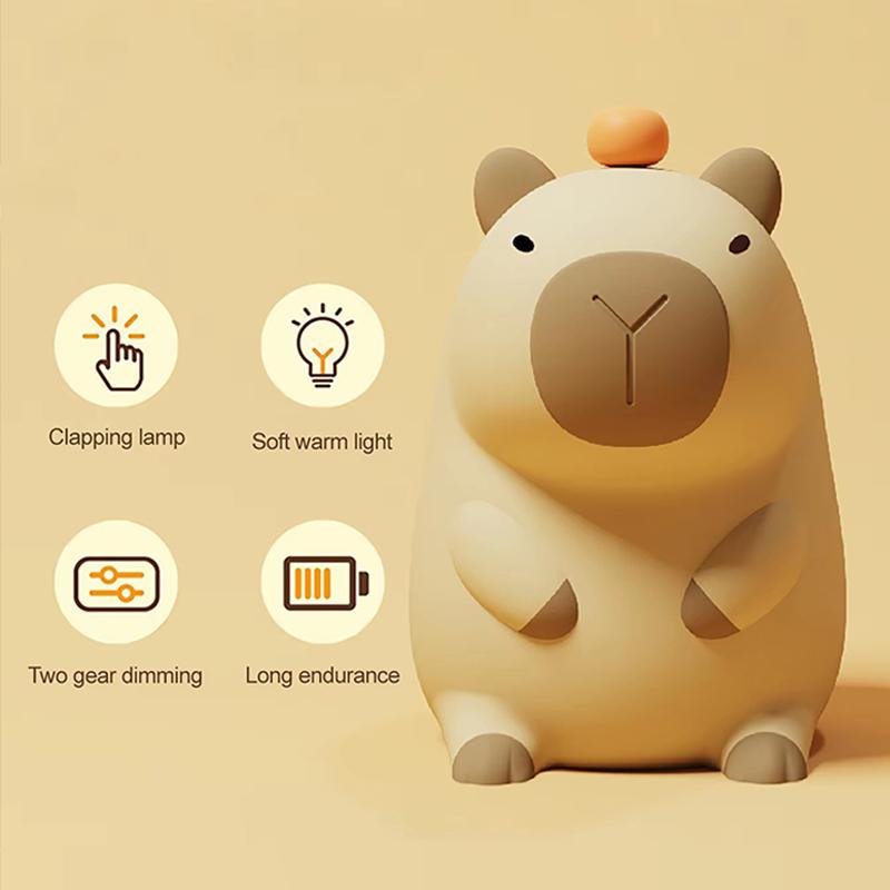 Bebek Silikon Kapibara Gece Lambası Taşınabilir USB Şarj Edilebilir Hayvan Dokunmatik Kontrol Lambası Zamanlayıcı Fonksiyonlu Oda Dekorasyonu İçin Komik Oyuncak