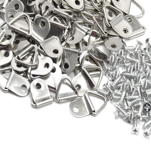 ESJNNK Triangular Hanging Hooks, Set of 100, for Picture Hanging, Bill Hooks, Small Hooks, with Wood Screws and Box (Silver)