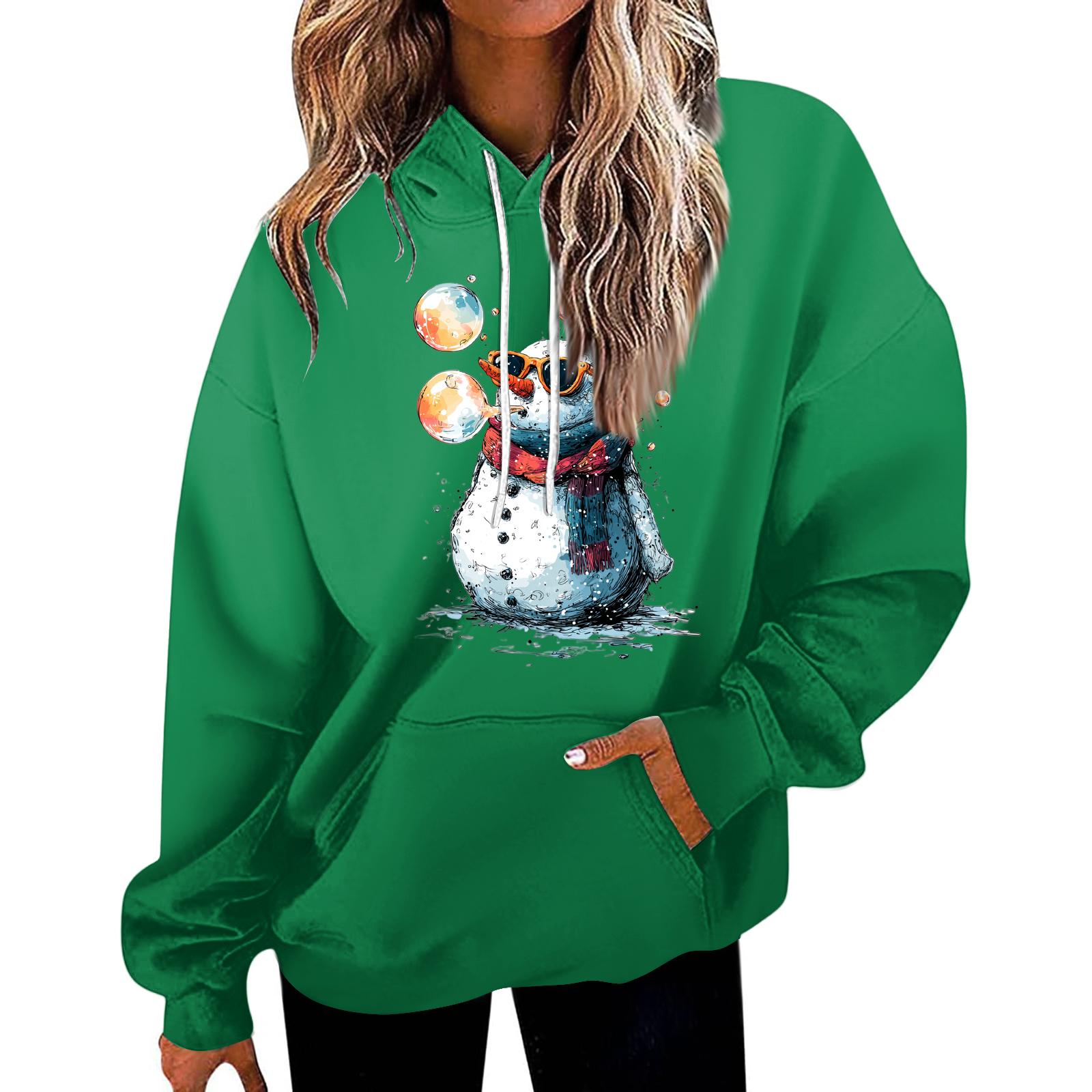 

Женская повседневная модная толстовка с капюшоном и карманами с рождественским принтом букв XL