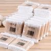 500pcs Double Head Wood Cotton Swab Nose Ears Cleaning Women Makeup Tools Lipstik Cotton Buds Tip Sticks Health Care