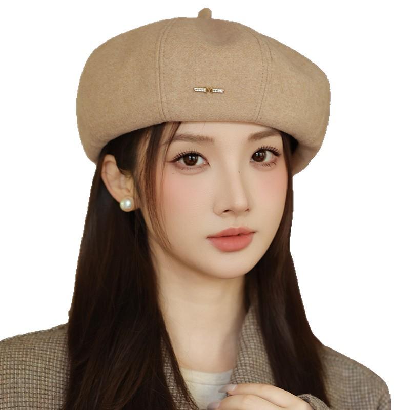 Damen Koreanische Mode Street Baskenmütze - Herbst/Winter Warme Schiebermütze für einen schlankeren Look