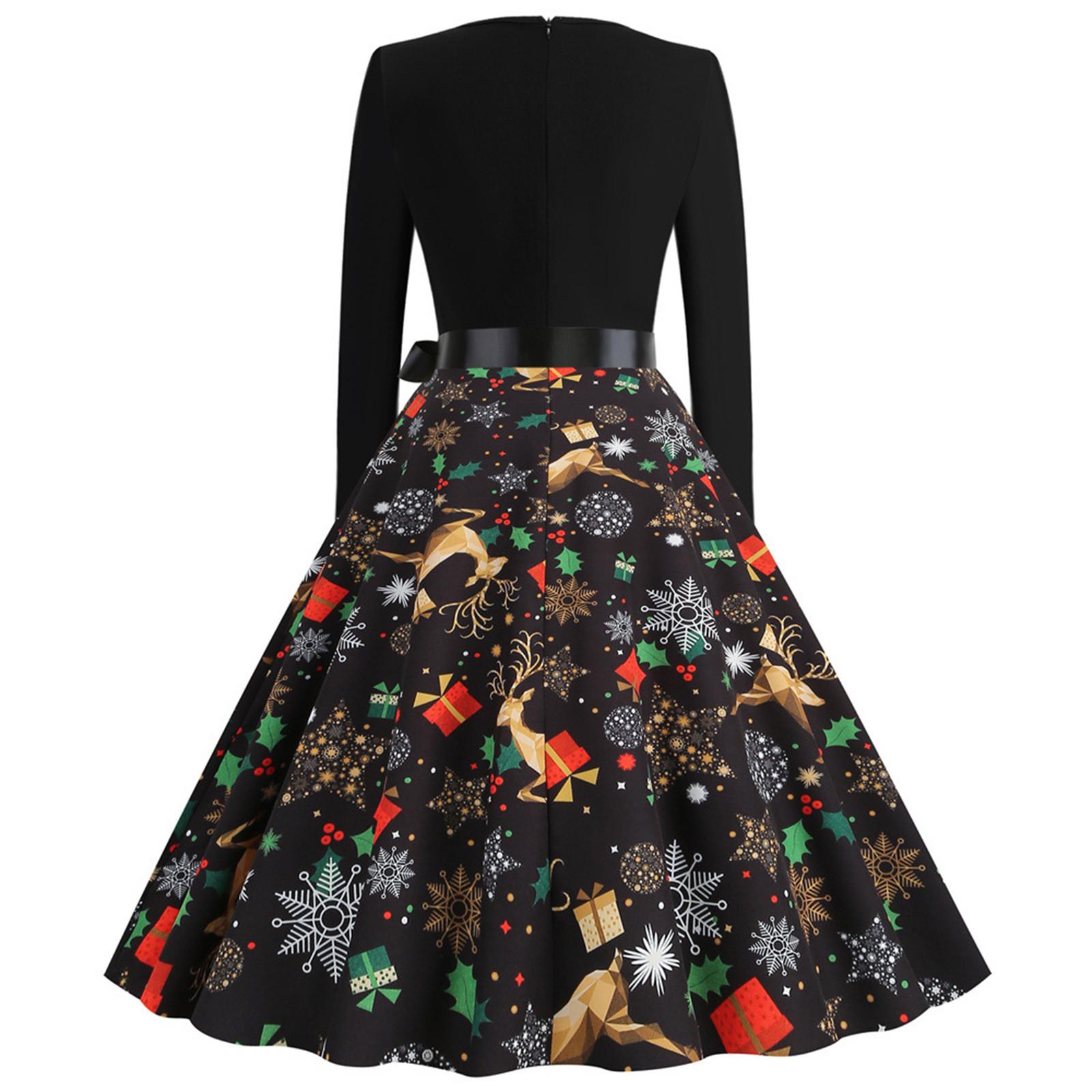 Женское модное рождественское повседневное тонкое платье с длинным рукавом с принтом — фото 5