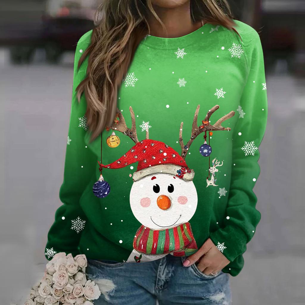 Women's Fashion Casual Long Sleeve Christmas Printed Neck Sweatshirt Top