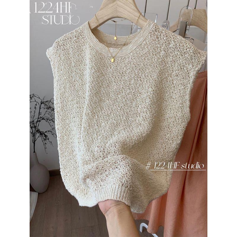 

Бренд Скидка Стойка Внешняя Торговля Женская Одежда Лен Вырез Вязаный Жилет Женский 2024 Лето круглый Вырез Верхняя Одежда Топы Apricot S