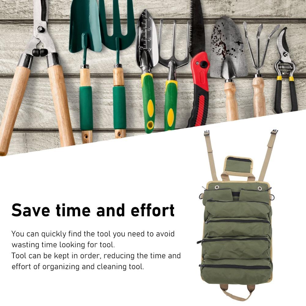 Oxford Cloth Roll Up Tool Bag Separate Pockets Portable Tool Storage Bag  Gardening