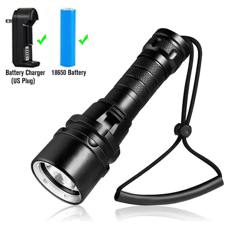 High Power Diving Flashlight IP68 Waterproof Lamp Professional Diving Light High Lumen LED Underwater Torch with 18650 Battery