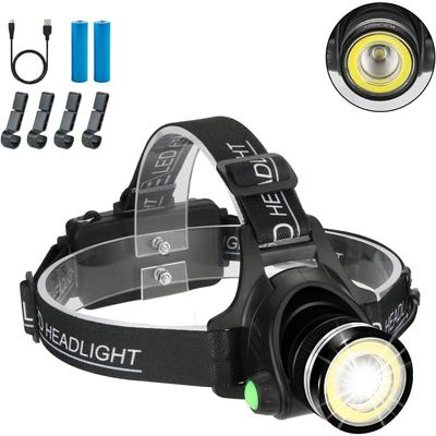 Faro LED 2 in 1 Spotlight Zoom Impermeabile Ricaricabile Potente Faro Batteria 18650 Integrata Faro da Campeggio Esterno Torcia Elettrica Faro