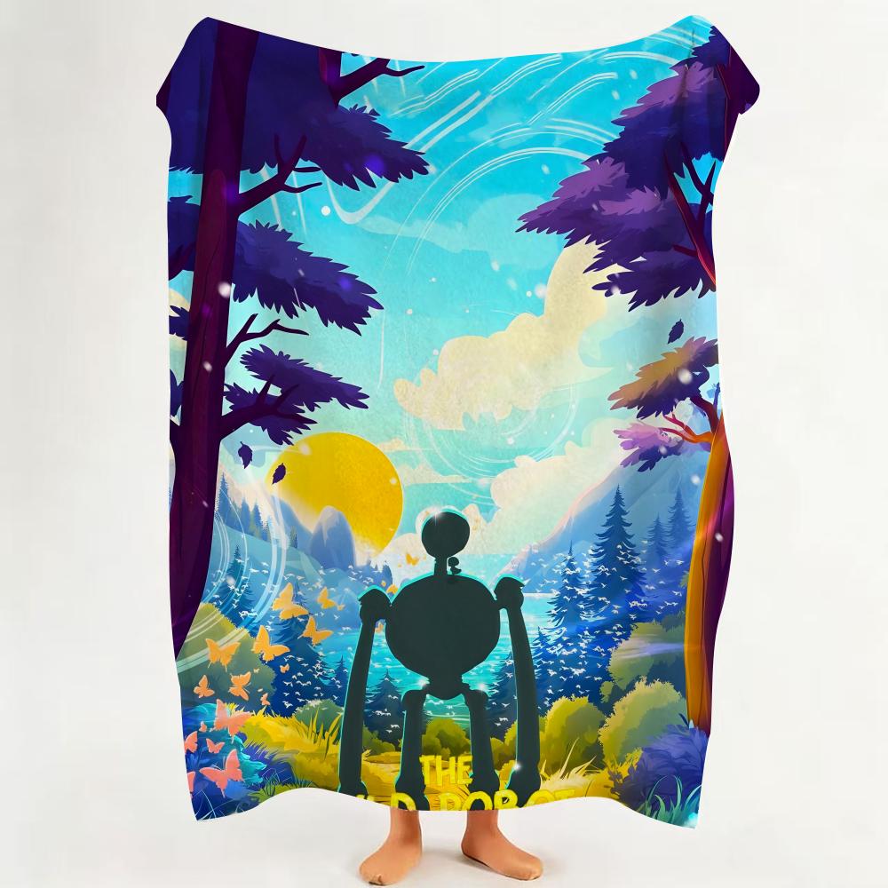 Movie T The W Wild R Robot Throw Flannel Throw Blanket Suitable for Sofa Living Room Bedroom