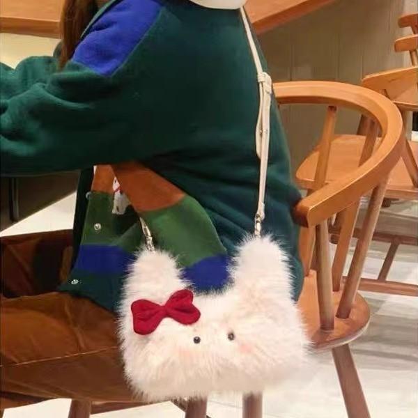 Autumn and Winter Plush Bag New Cute Kitten Bag Fluffy Handbag Student Shoulder Crossbody Fluffy Bag