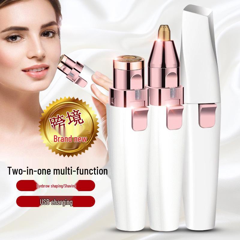 USB Rechargeable 2-in-1 Eyebrow Trimmer & Mini Lipstick Epilator