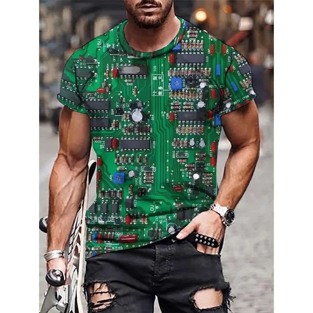 Men's T-Shirts Casual Short Sleeve Futuristic Circuit Board Graphic T-Shirt Outdoors Engineers Fashion Round Neck Short Sleeve