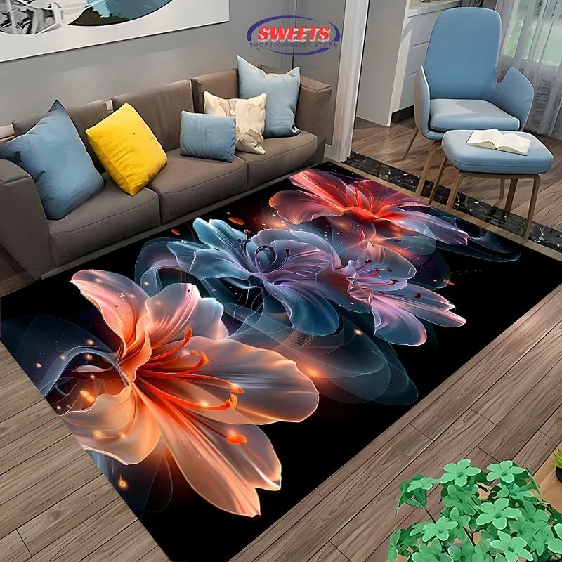 Beautiful Lily Flower Large Carpet for Home Living Room Children's Bedroom, Sofa Doormat Kitchen Floor Rug, Anti-slip Decor Mat