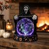 Samlarobjekt i vintagestil med LED-ljus, Halloween-dekor i falsk kristallkula, Hartsfigur av häxa/skelett/katt/spöke med läskig hemdekor