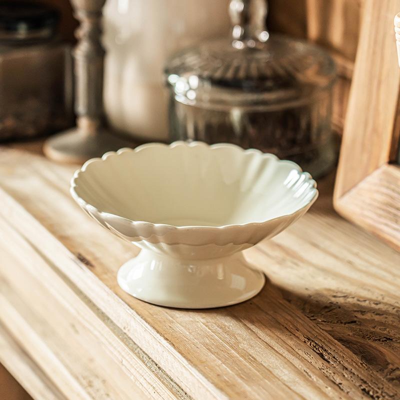 Dessert Bowl Light Luxury Tall Bowl Household Ceramic Bowl Restaurant Delicate Tableware Dim Sum Bowl Ice Cream Fruit Bowl